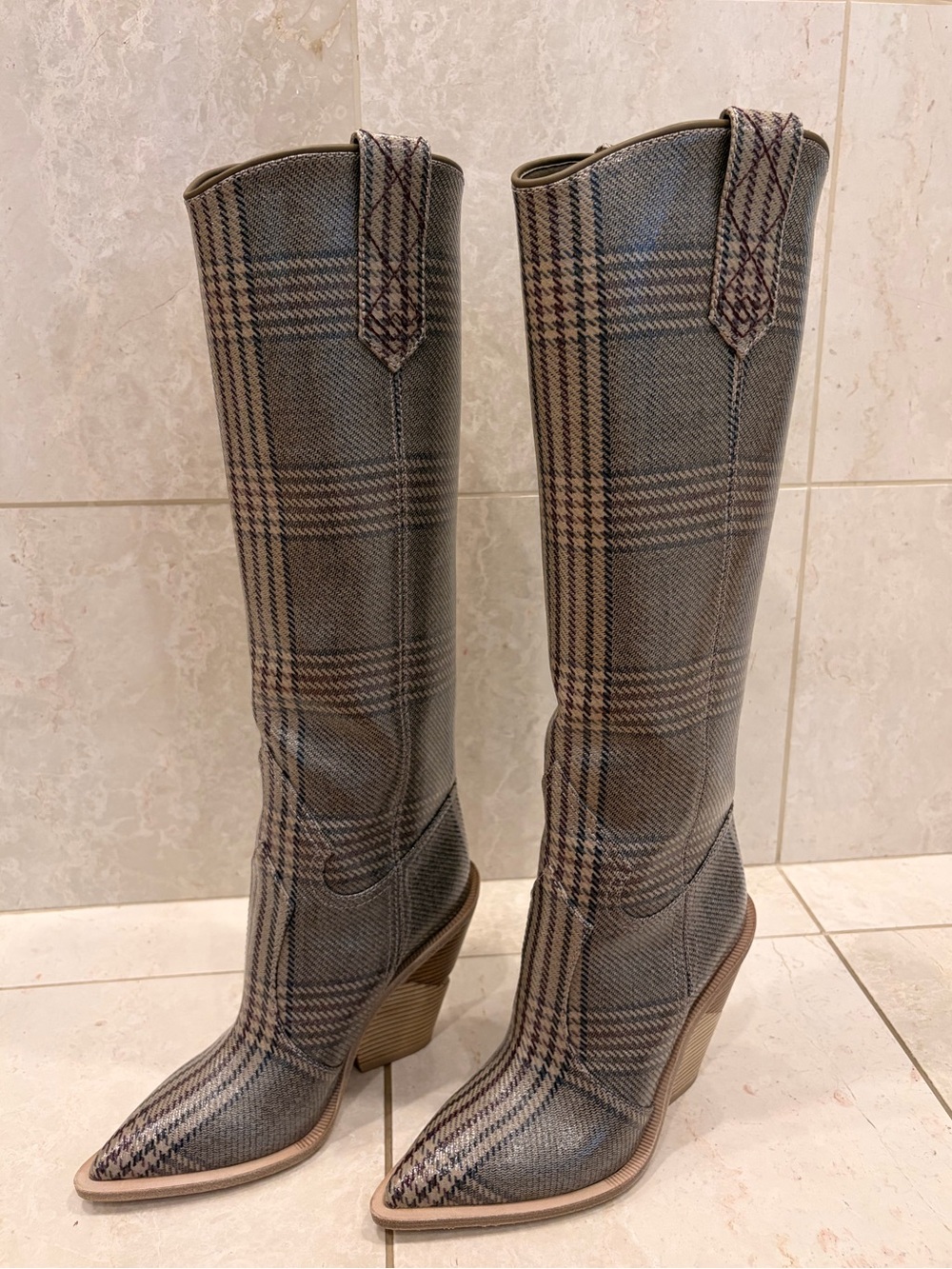 Fendi Prince of Wales coated leather western tall boots, 36, like new